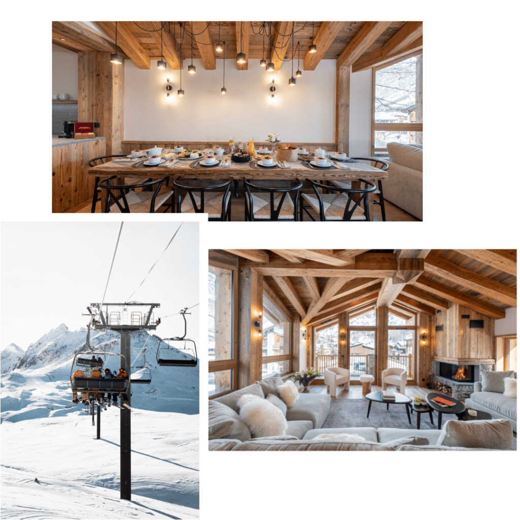 Festive celebration on the slopes featuring picture of a chair lift. Val d'Isère Christmas