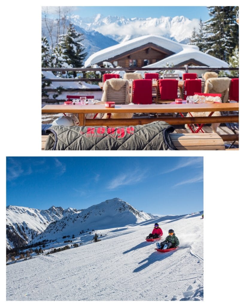 New Chalet Verbier - Terrace at Le Rouge, Verbier. Sledging on a snowy mountain in Verbier.