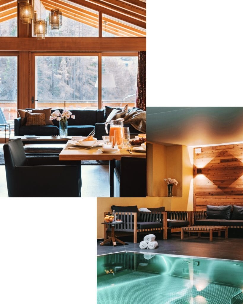 Dining area and swimming pool of Chalet Shalimar