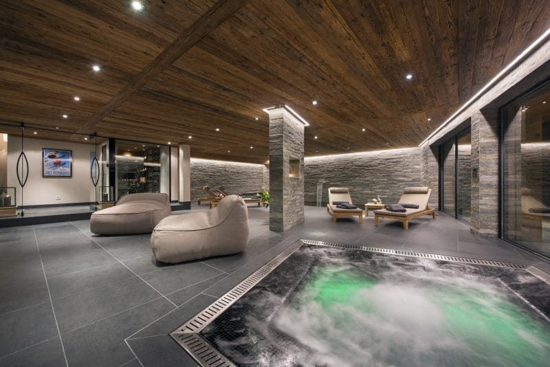 Switzerland's Best Ski Chalet nominee: Sirocco in Verbier has an indoor spa with indoor hot tub and indoor swimming pool