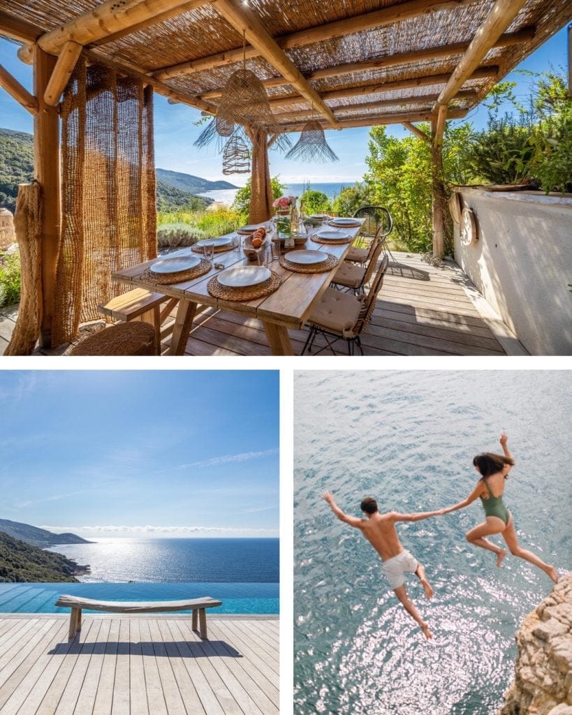 Summer lifestyle shots in Corsica and St. Tropez. Cliff-diving and lazy lunches with sea views. 