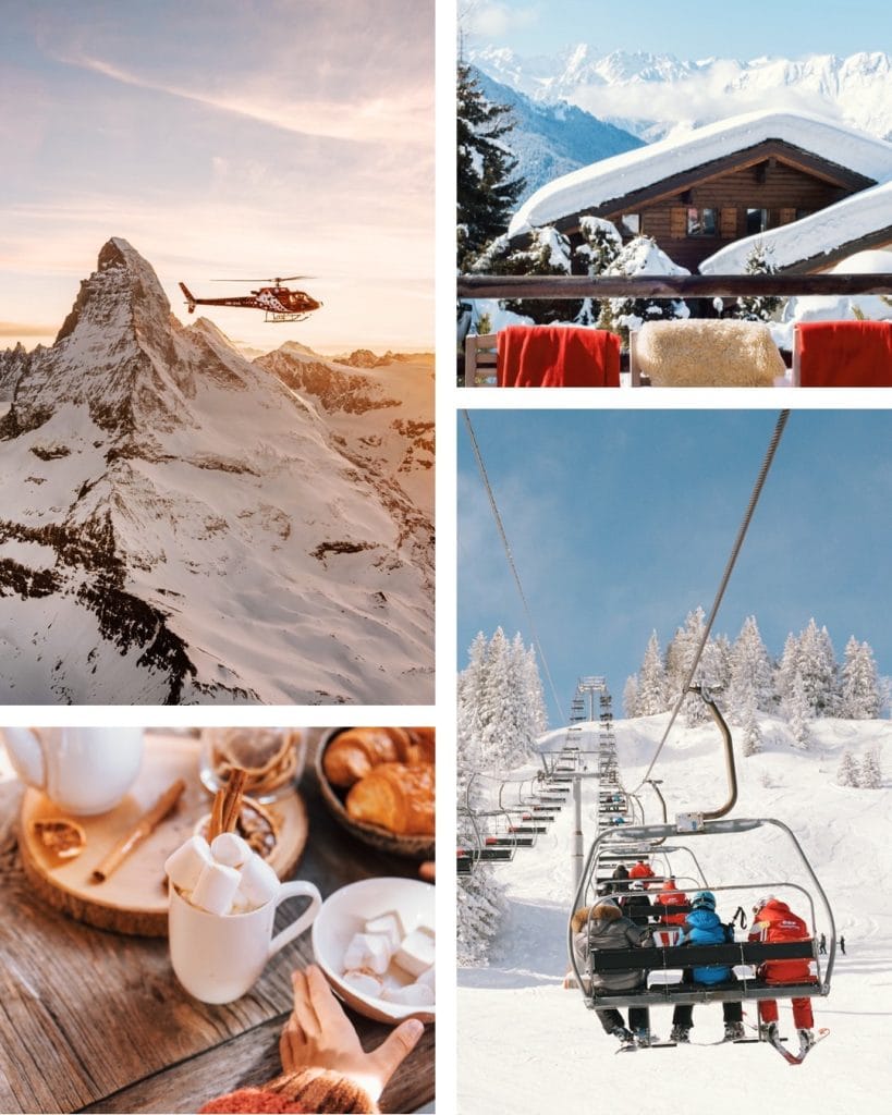 This is a collage of lifestyle shots for Bramble Ski and Haute Montagne properties available in March.