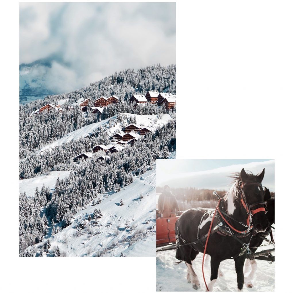 Méribel resort and a horse-drawn sleigh