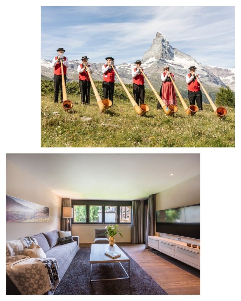 Zermatt folklore and traditional music playing. The bright living area of Christiania Apartment 4. 