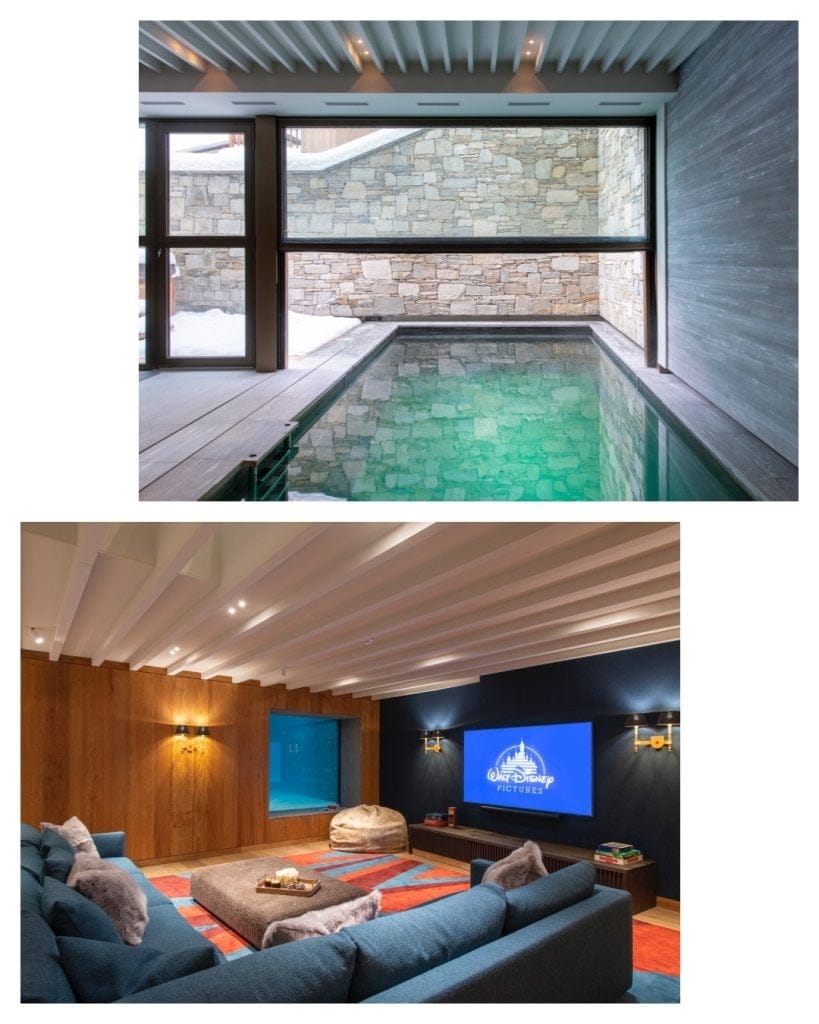 East Wing brand-new indoor-outdoor pool and incredible perspex window view of swimming pool from the cinema room. 