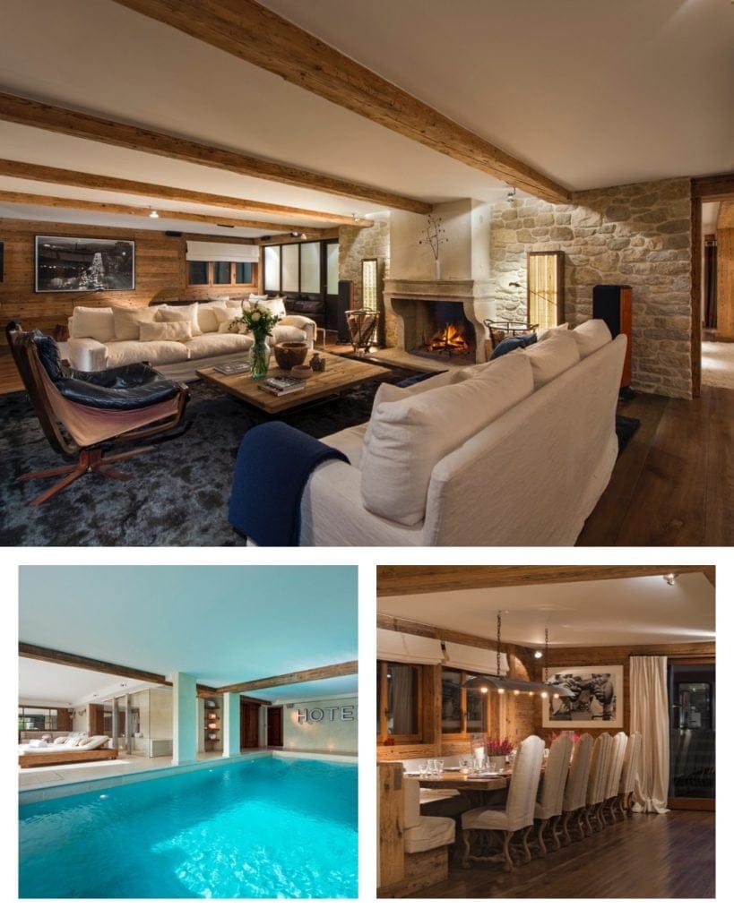 Living and dining area and spa of Chalet 1936 available seasonal or annual