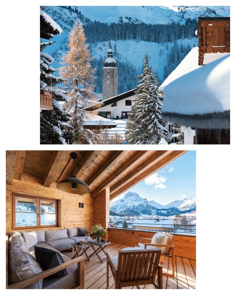 A sunny terrace and view across Lech village