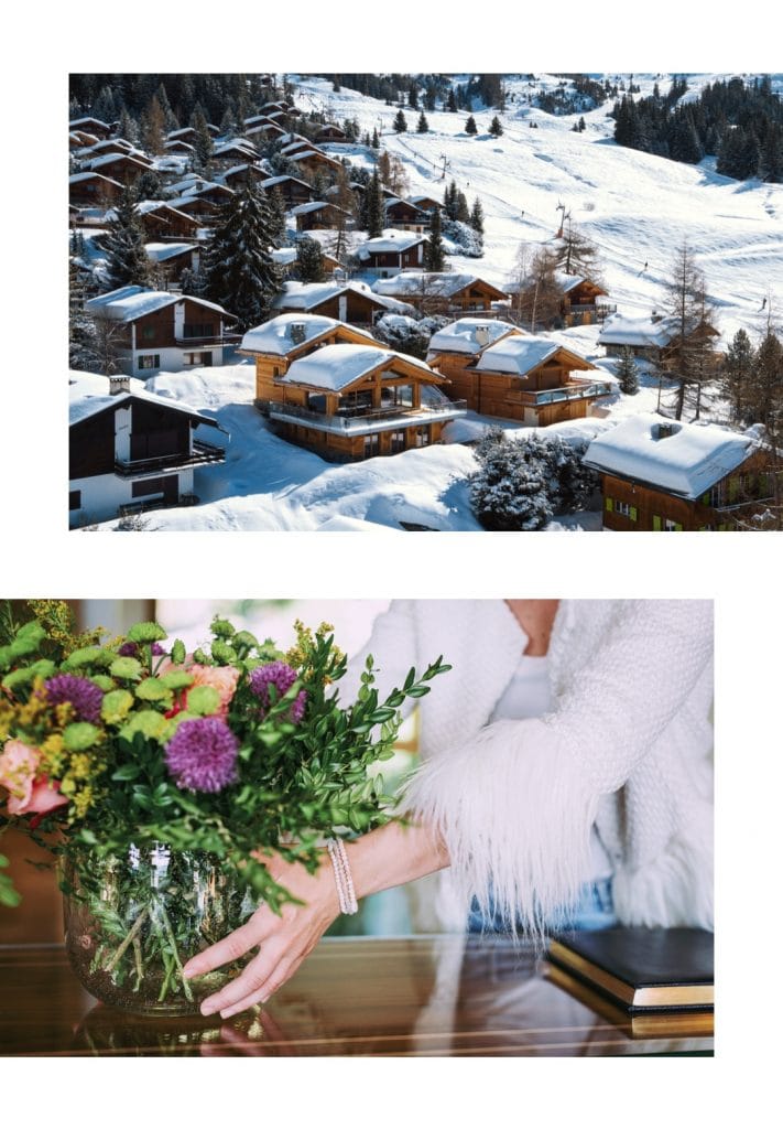 Chalet Mowgli and fresh flowers being put in the chalet