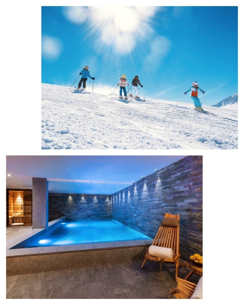 Family skiing and the shared spa at Grand Pré 2